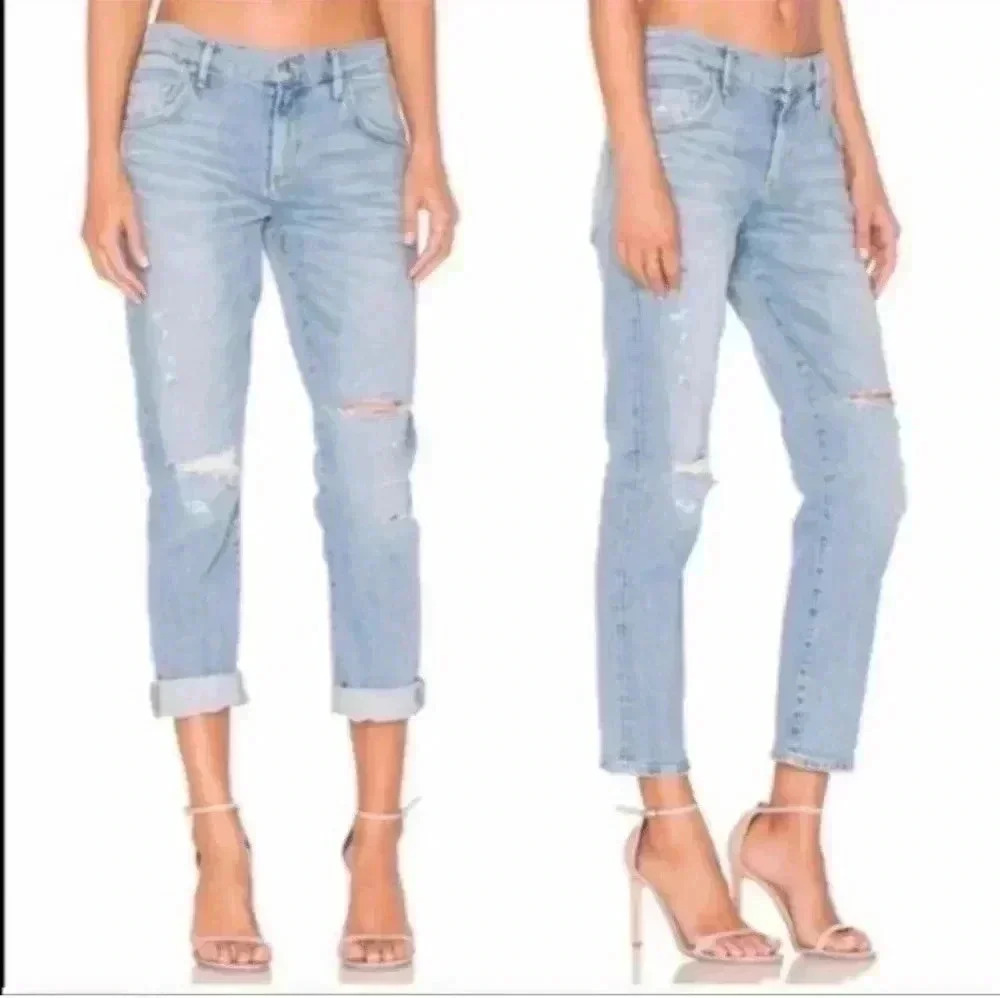 Agolde Isabel Slim Boyfriend Distressed Jeans